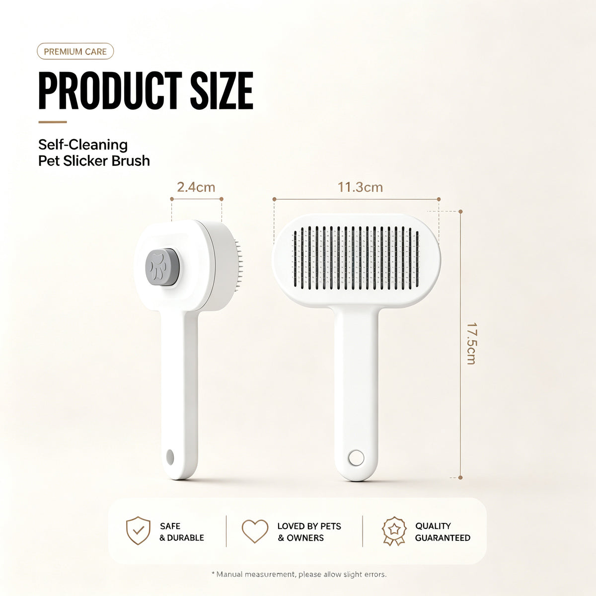 Self-cleaning slicker brush size