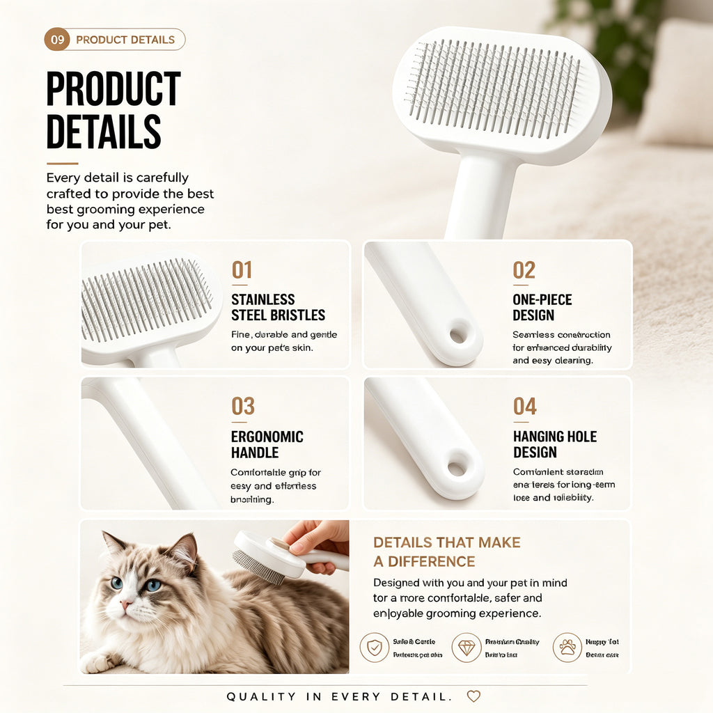 Self-cleaning slicker brush details