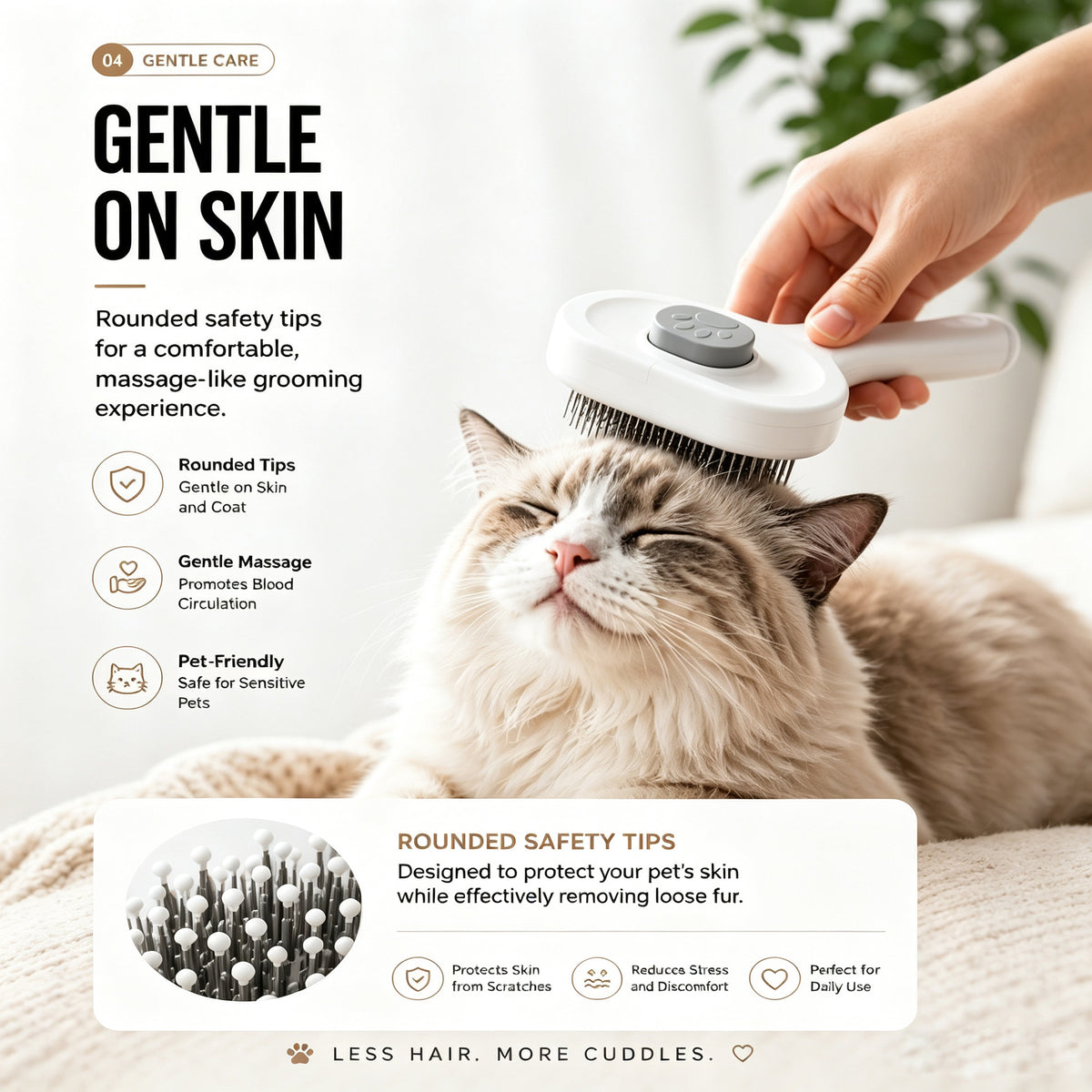 Self-cleaning slicker brush gently brushing a cat
