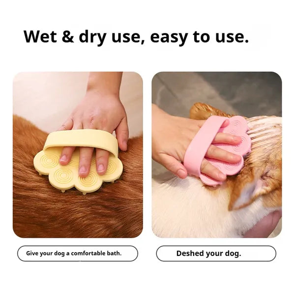 Dog bath brush for wet and dry use