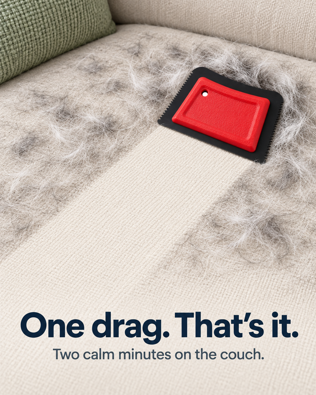 One drag of the pet hair remover lifts embedded fur from fabric